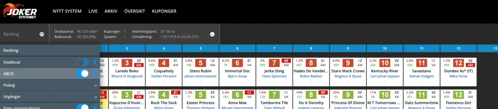 Reduceringsalternativ hos jokersystemet